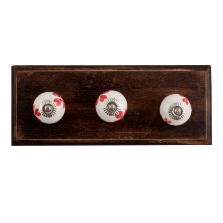 Red Heart Ceramic Wooden Hooks